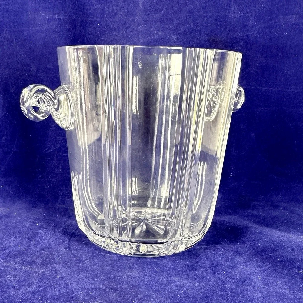 Vintage Cut Crystal Ice Bucket with Scroll Handles Heavy Leaded Glass Clear Tall
